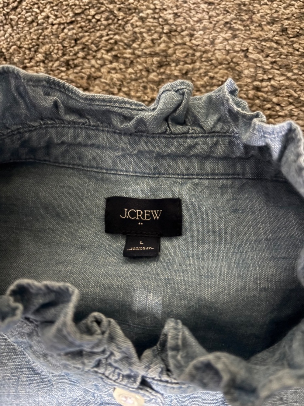 J.Crew Denim Shirt with ruffle neck and sleeves Size L Retail $110 - Picture 5 of 7